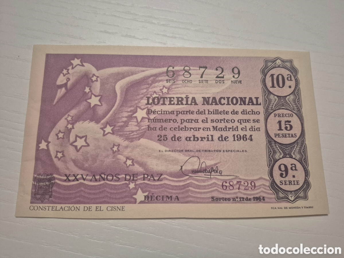 Loter&iacute;a Nacional: LOTERIA NACIONAL SORTEO 12 DE 1964 PERFECTO ESTADO SERIE 9