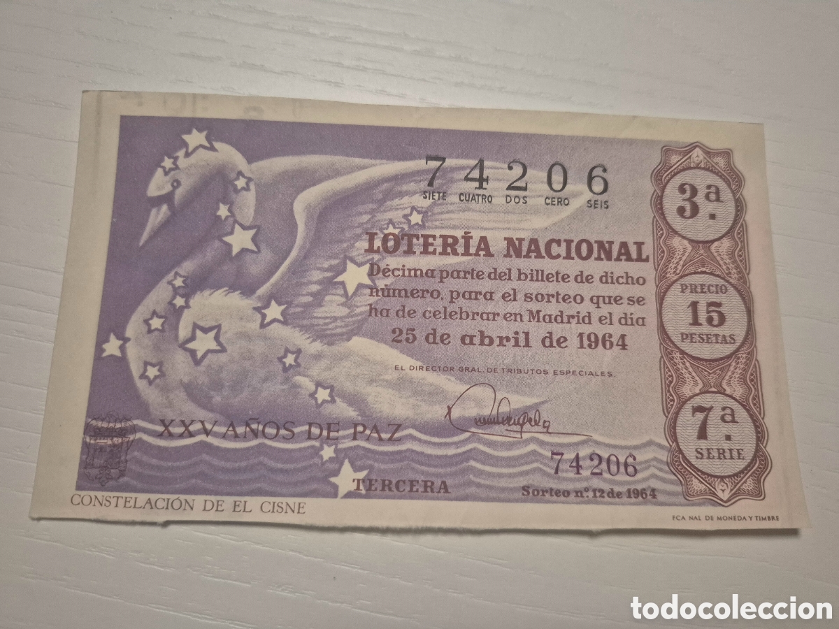 Loter&iacute;a Nacional: LOTERIA NACIONAL SORTEO 12 DE 1964 PERFECTO ESTADO SERIE 7