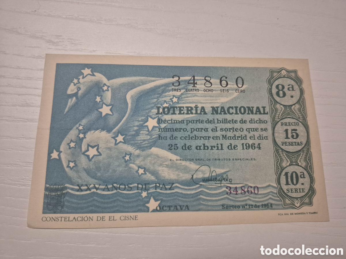 Loter&iacute;a Nacional: LOTERIA NACIONAL SORTEO 12 DE 1964 PERFECTO ESTADO SERIE 10