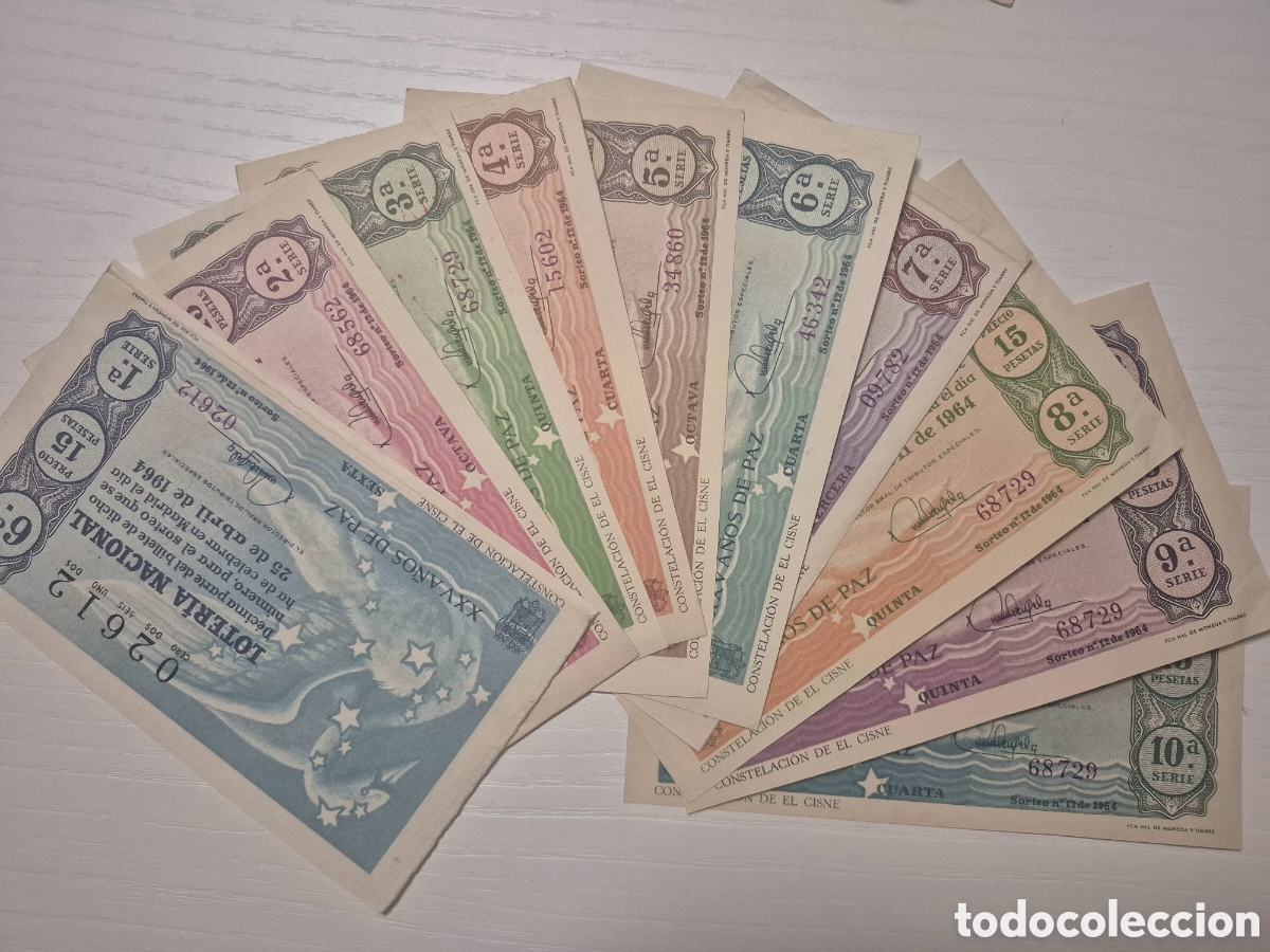 Loter&iacute;a Nacional: LOTERIA NACIONAL SORTEO 12 DE 1964 PERFECTO ESTADO SERIE COMPLETA