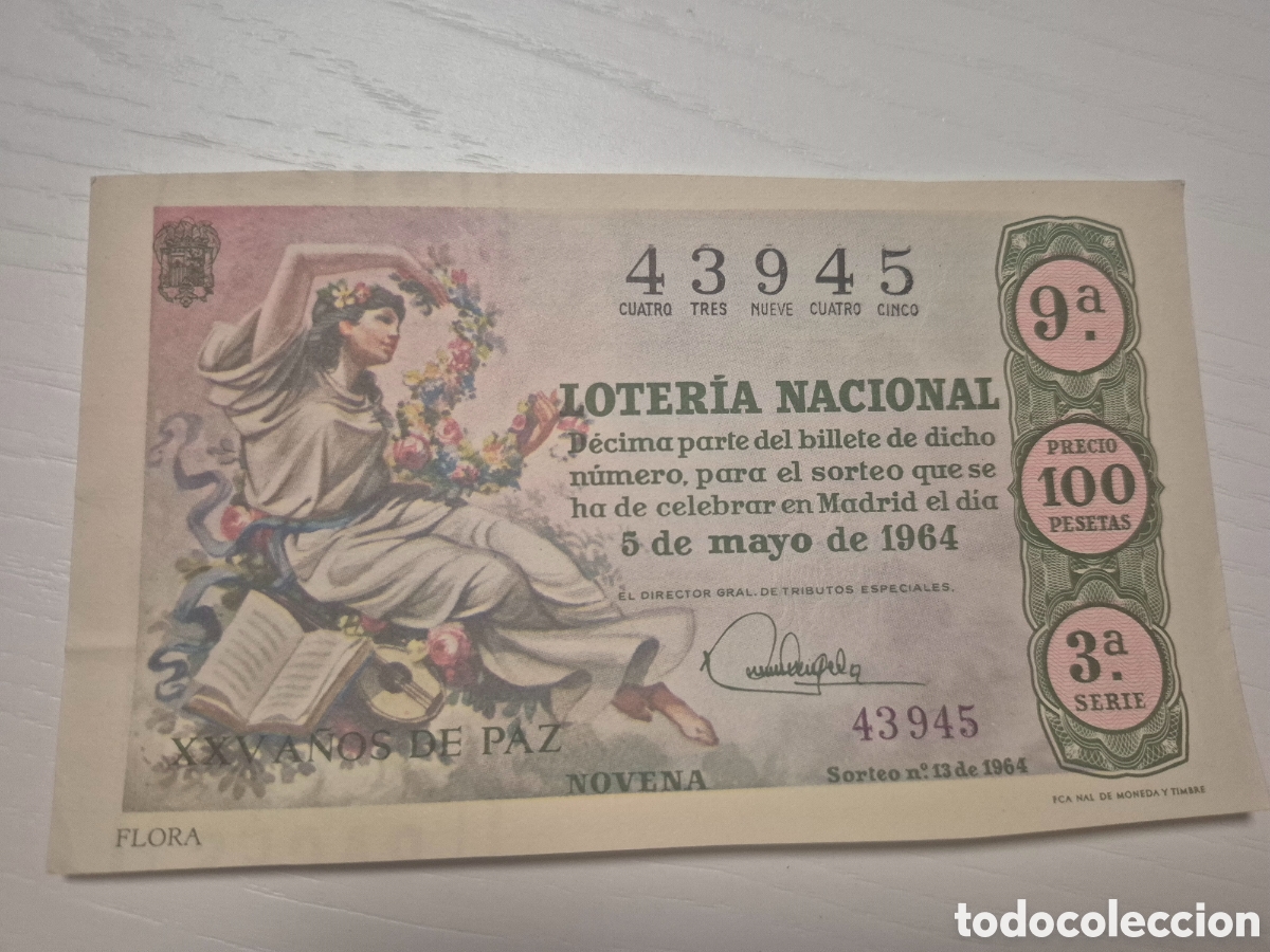 Loter&iacute;a Nacional: LOTERIA NACIONAL SORTEO 13 DE 1964 PERFECTO ESTADO SERIE 3