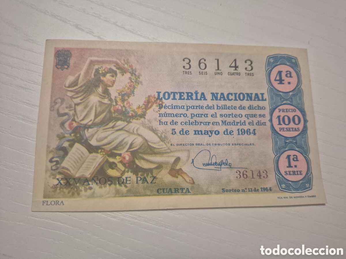 Loter&iacute;a Nacional: LOTERIA NACIONAL SORTEO 13 DE 1964 PERFECTO ESTADO SERIE 1
