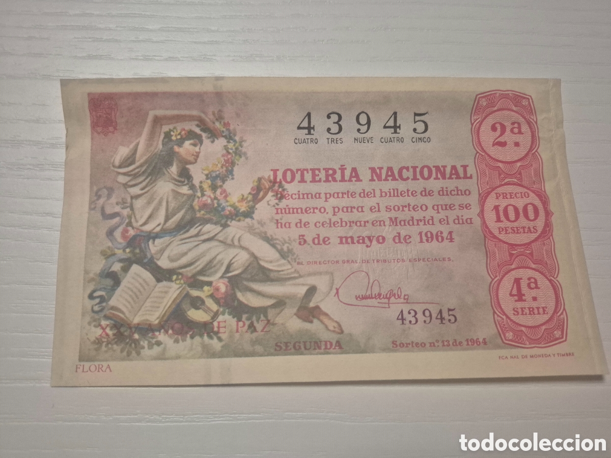 Loter&iacute;a Nacional: LOTERIA NACIONAL SORTEO 13 DE 1964 PERFECTO ESTADO SERIE 4