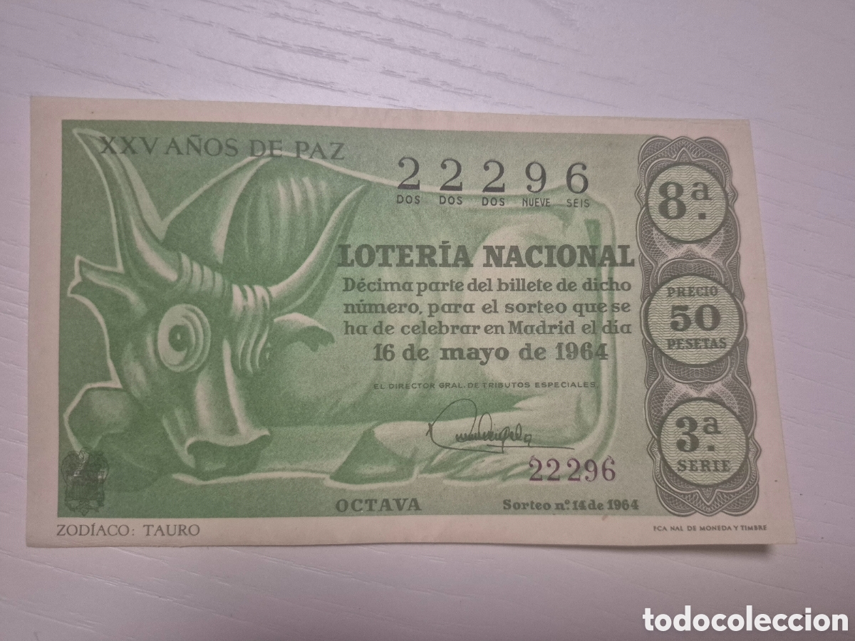 Loter&iacute;a Nacional: LOTERIA NACIONAL SORTEO 14 DE 1964 PERFECTO ESTADO SERIE 3