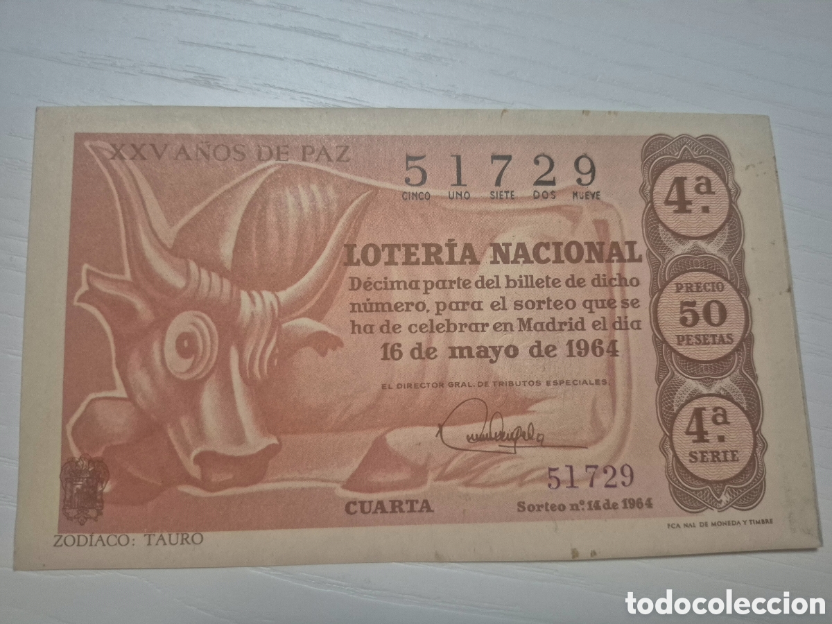 Loter&iacute;a Nacional: LOTERIA NACIONAL SORTEO 14 DE 1964 PERFECTO ESTADO SERIE 4