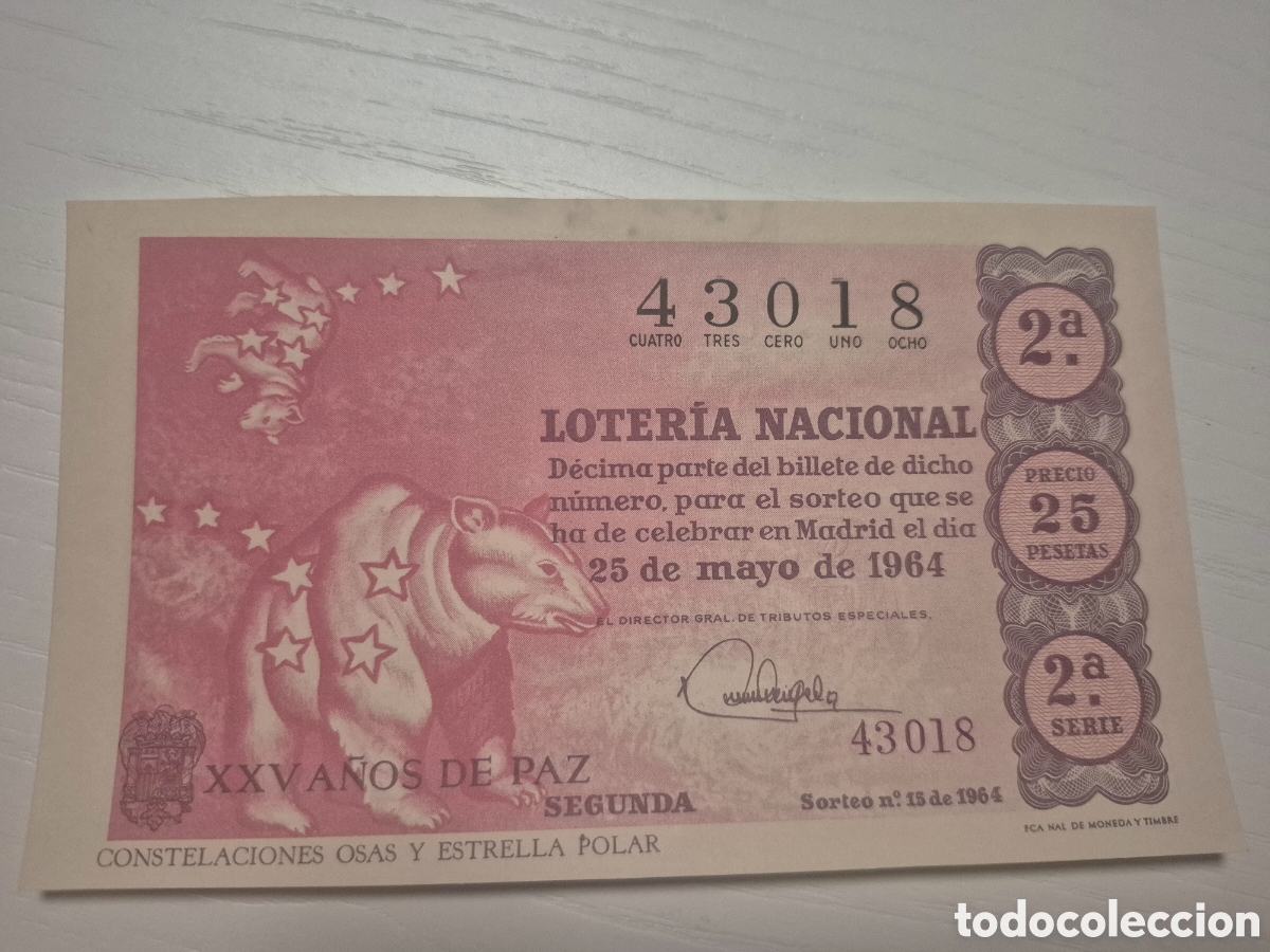 Loter&iacute;a Nacional: LOTERIA NACIONAL SORTEO 15 DE 1964 PERFECTO ESTADO SERIE 2