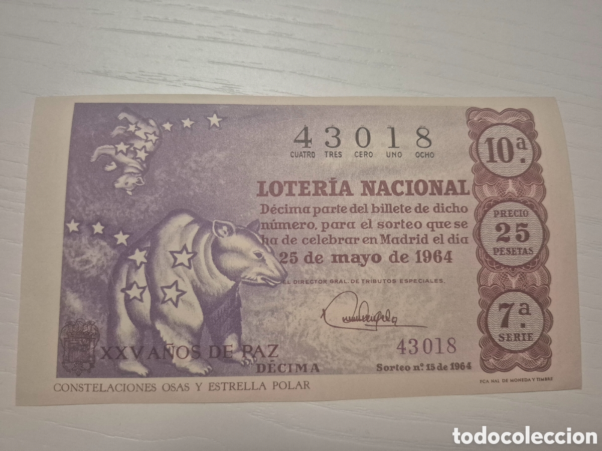 Loter&iacute;a Nacional: LOTERIA NACIONAL SORTEO 15 DE 1964 PERFECTO ESTADO SERIE 7