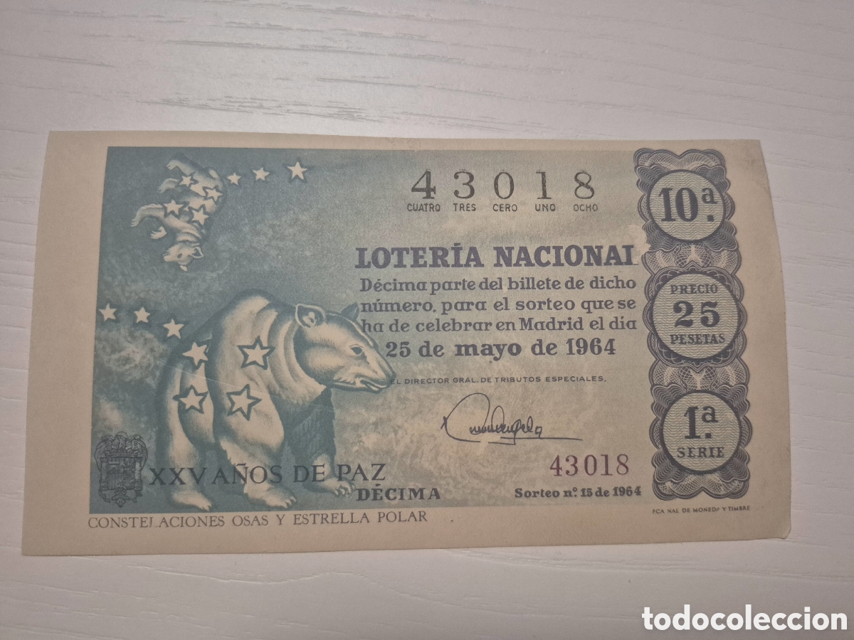 Loter&iacute;a Nacional: LOTERIA NACIONAL SORTEO 15 DE 1964 PERFECTO ESTADO SERIE 1