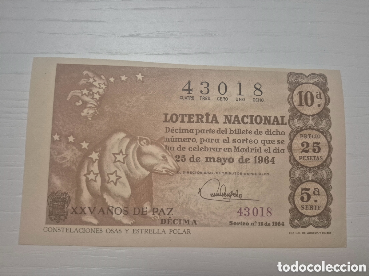 Loter&iacute;a Nacional: LOTERIA NACIONAL SORTEO 15 DE 1964 PERFECTO ESTADO SERIE 5
