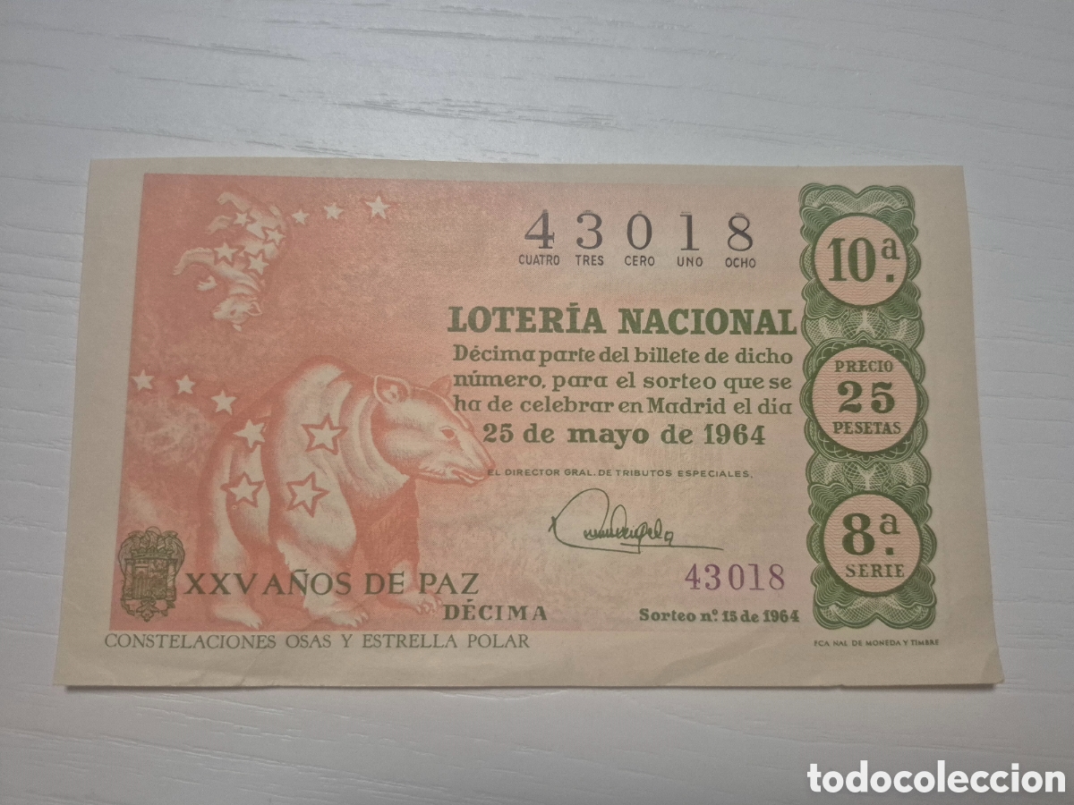 Loter&iacute;a Nacional: LOTERIA NACIONAL SORTEO 15 DE 1964 PERFECTO ESTADO SERIE 8