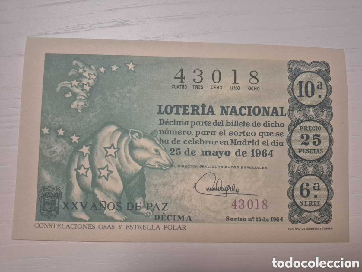 Loter&iacute;a Nacional: LOTERIA NACIONAL SORTEO 15 DE 1964 PERFECTO ESTADO SERIE 6