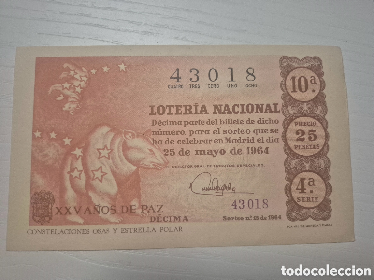 Loter&iacute;a Nacional: LOTERIA NACIONAL SORTEO 15 DE 1964 PERFECTO ESTADO SERIE 4