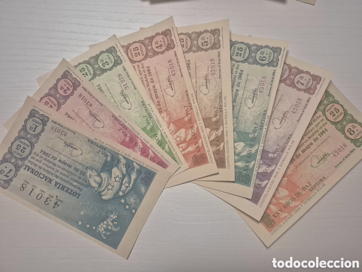 Loter&iacute;a Nacional: LOTERIA NACIONAL SORTEO 15 DE 1964 PERFECTO ESTADO SERIE COMPLETA