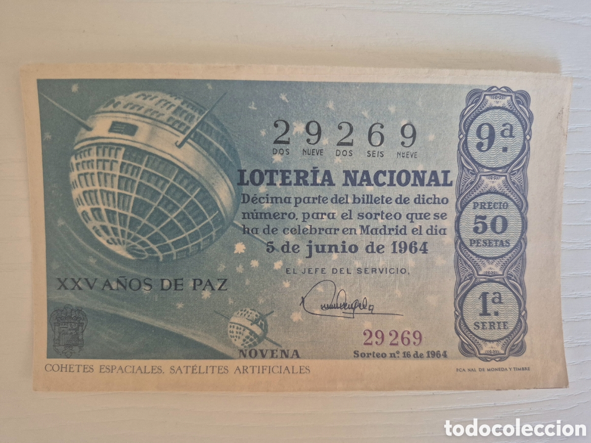 Loter&iacute;a Nacional: LOTERIA NACIONAL SORTEO 16 DE 1964 PERFECTO ESTADO SERIE 1