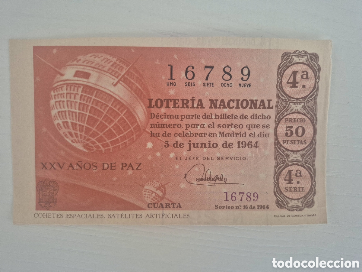 Loter&iacute;a Nacional: LOTERIA NACIONAL SORTEO 16 DE 1964 PERFECTO ESTADO SERIE 4