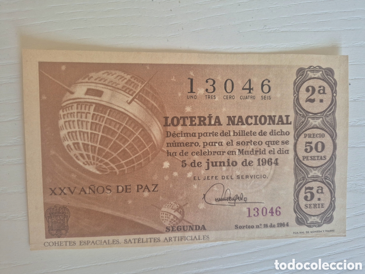 Loter&iacute;a Nacional: LOTERIA NACIONAL SORTEO 16 DE 1964 PERFECTO ESTADO SERIE 5