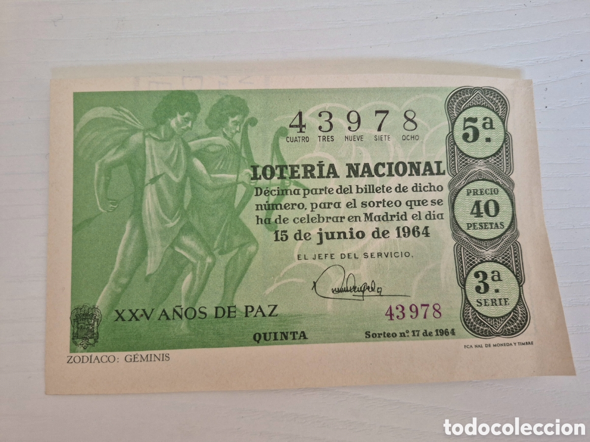 Loter&iacute;a Nacional: LOTERIA NACIONAL SORTEO 17 DE 1964 PERFECTO ESTADO SERIE 3