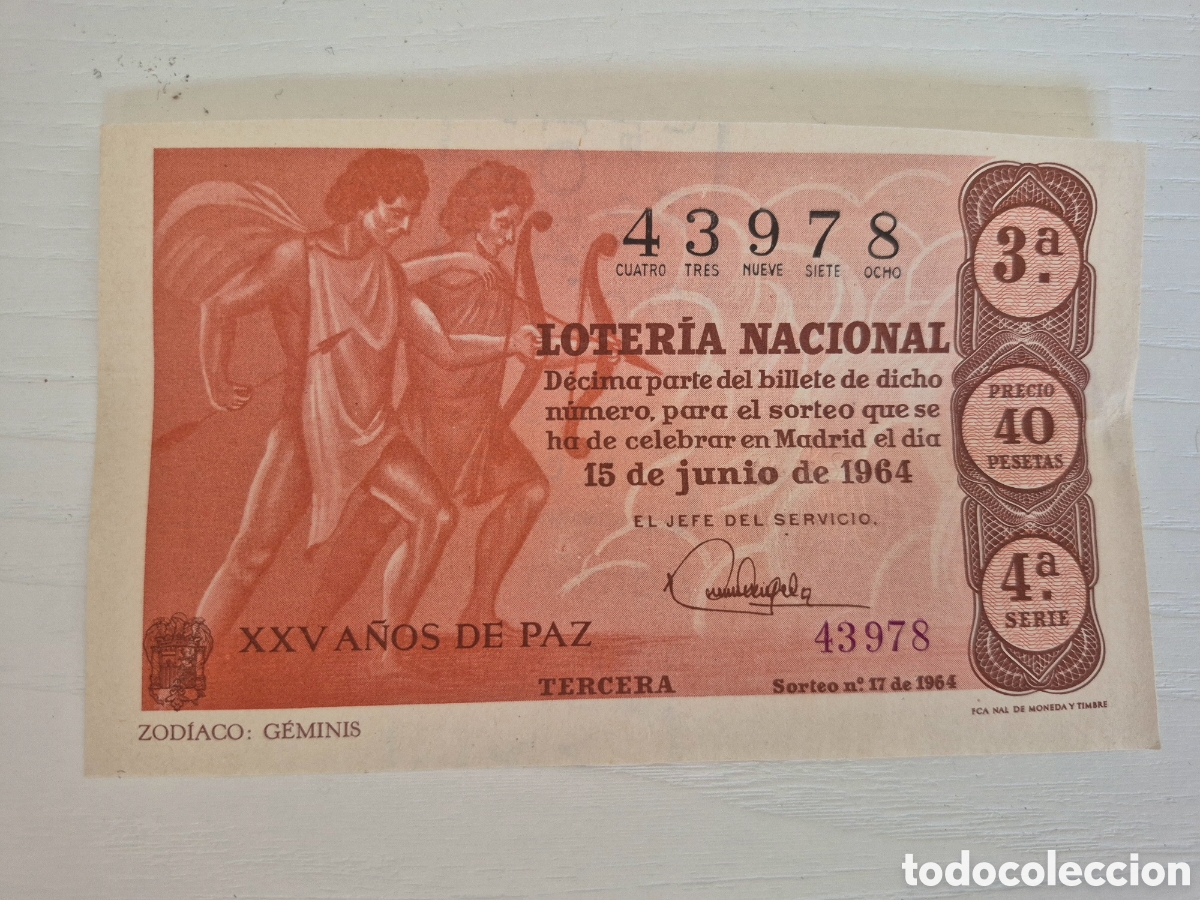 Loter&iacute;a Nacional: LOTERIA NACIONAL SORTEO 17 DE 1964 PERFECTO ESTADO SERIE 4