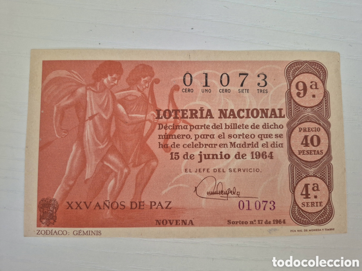 Loter&iacute;a Nacional: LOTERIA NACIONAL SORTEO 17 DE 1964 PERFECTO ESTADO SERIE 4