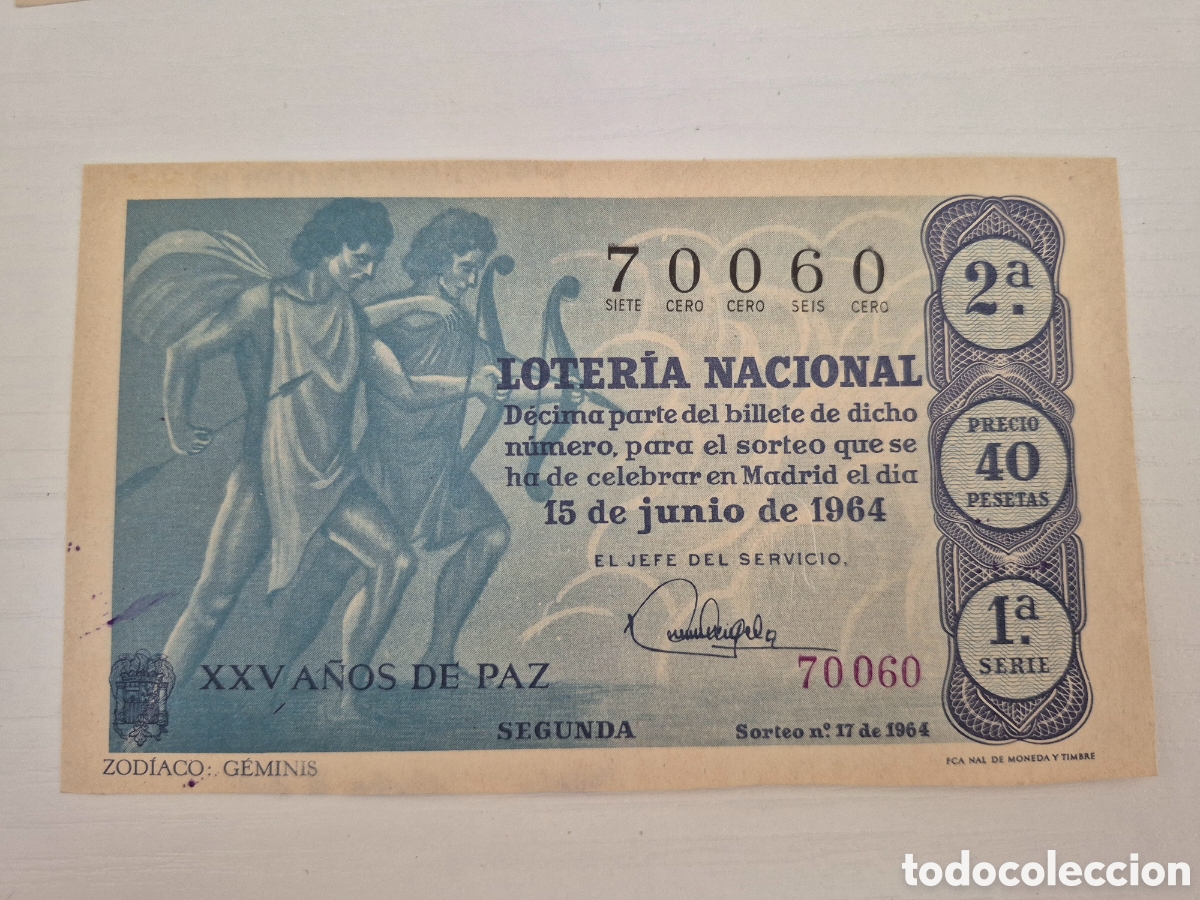 Loter&iacute;a Nacional: LOTERIA NACIONAL SORTEO 17 DE 1964 PERFECTO ESTADO SERIE 1