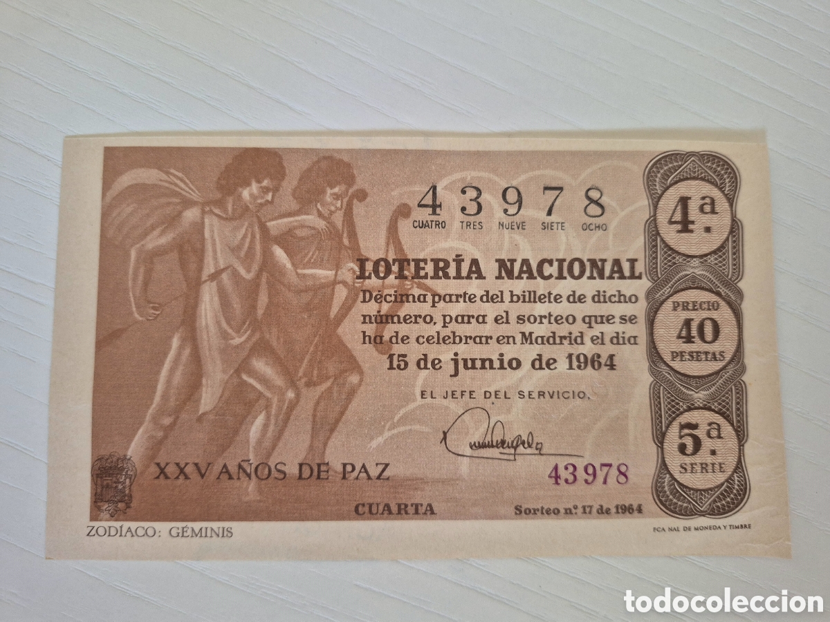 Loter&iacute;a Nacional: LOTERIA NACIONAL SORTEO 17 DE 1964 PERFECTO ESTADO SERIE 5