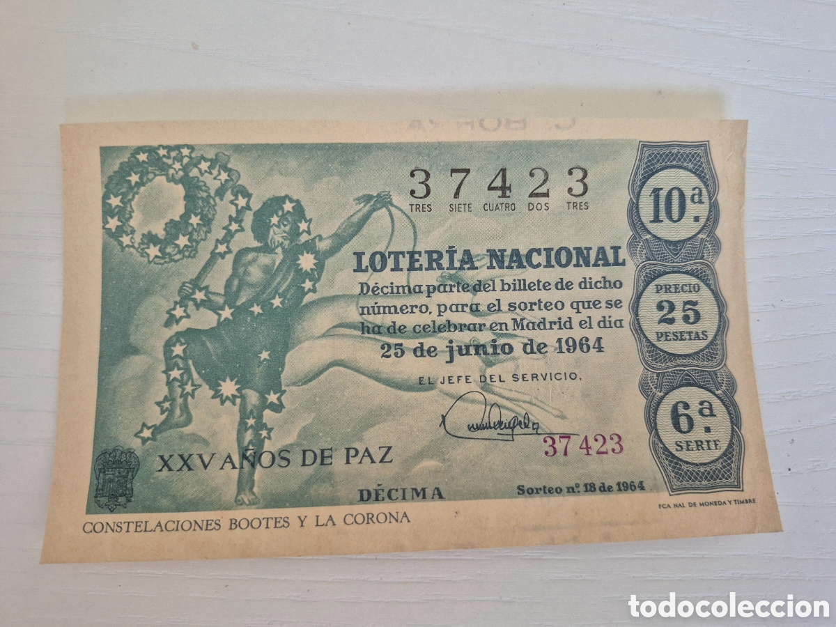 Loter&iacute;a Nacional: LOTERIA NACIONAL SORTEO 18 DE 1964 PERFECTO ESTADO SERIE 6