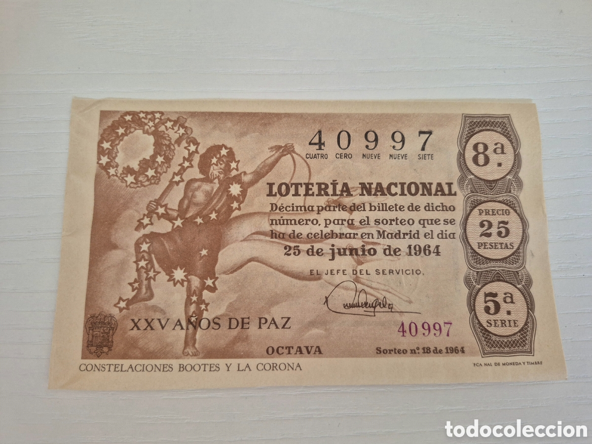 Loter&iacute;a Nacional: OTERIA NACIONAL SORTEO 18 DE 1964 PERFECTO ESTADO SERIE 5