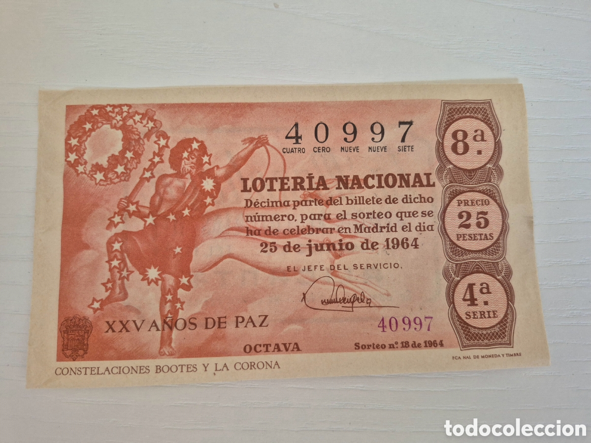 Loter&iacute;a Nacional: OTERIA NACIONAL SORTEO 18 DE 1964 PERFECTO ESTADO SERIE 4