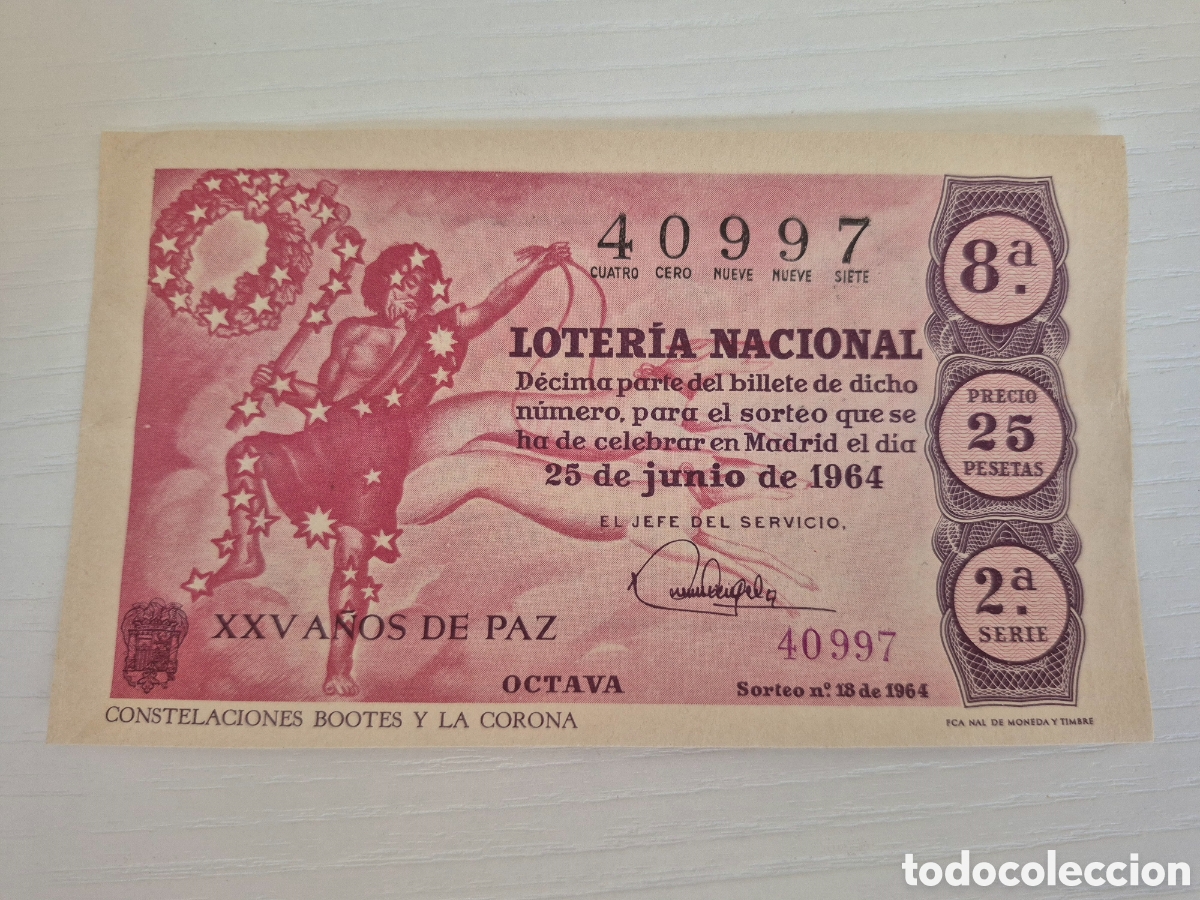 Loter&iacute;a Nacional: OTERIA NACIONAL SORTEO 18 DE 1964 PERFECTO ESTADO SERIE 2