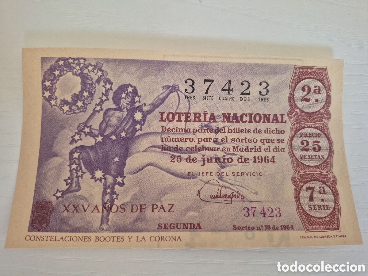 Loter&iacute;a Nacional: OTERIA NACIONAL SORTEO 18 DE 1964 PERFECTO ESTADO SERIE 7
