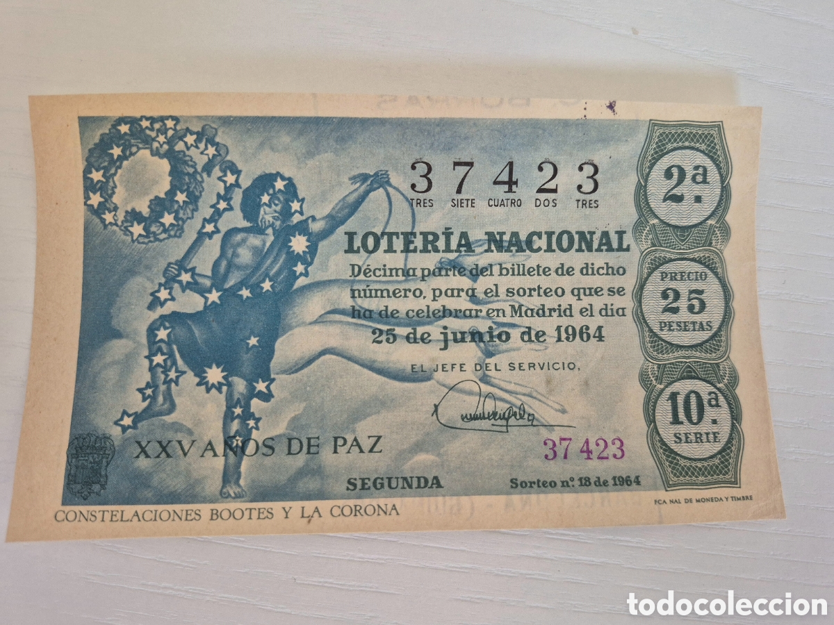 Loter&iacute;a Nacional: OTERIA NACIONAL SORTEO 18 DE 1964 PERFECTO ESTADO SERIE 10