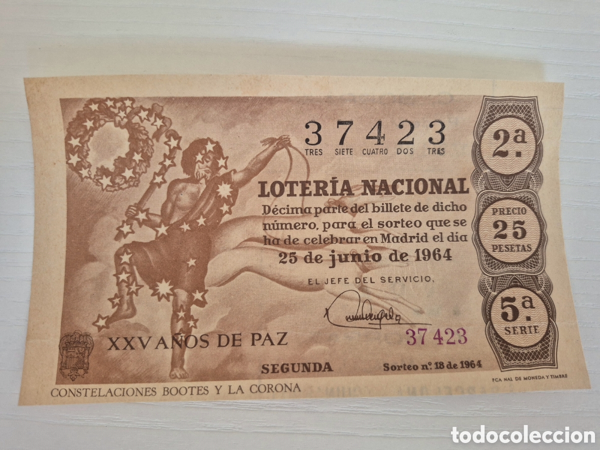 Loter&iacute;a Nacional: OTERIA NACIONAL SORTEO 18 DE 1964 PERFECTO ESTADO SERIE 5