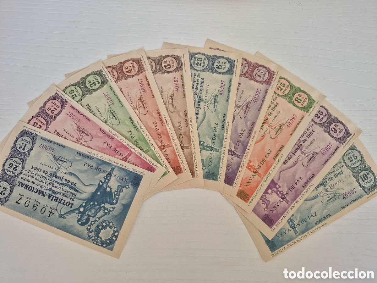 Loter&iacute;a Nacional: OTERIA NACIONAL SORTEO 18 DE 1964 PERFECTO ESTADO SERIE COMPLETA