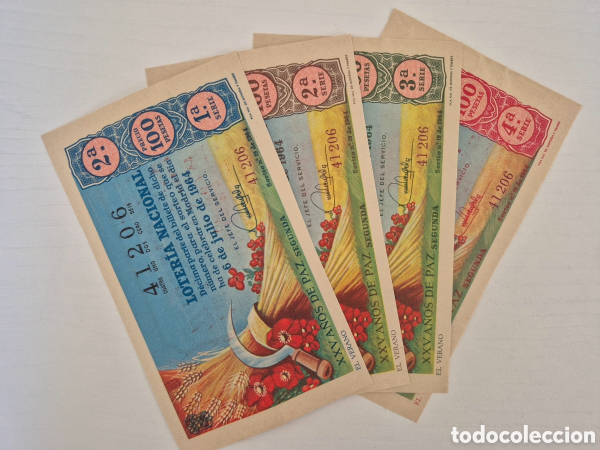 Loter&iacute;a Nacional: OTERIA NACIONAL SORTEO 19 DE 1964 PERFECTO ESTADO SERIE COMPLETA