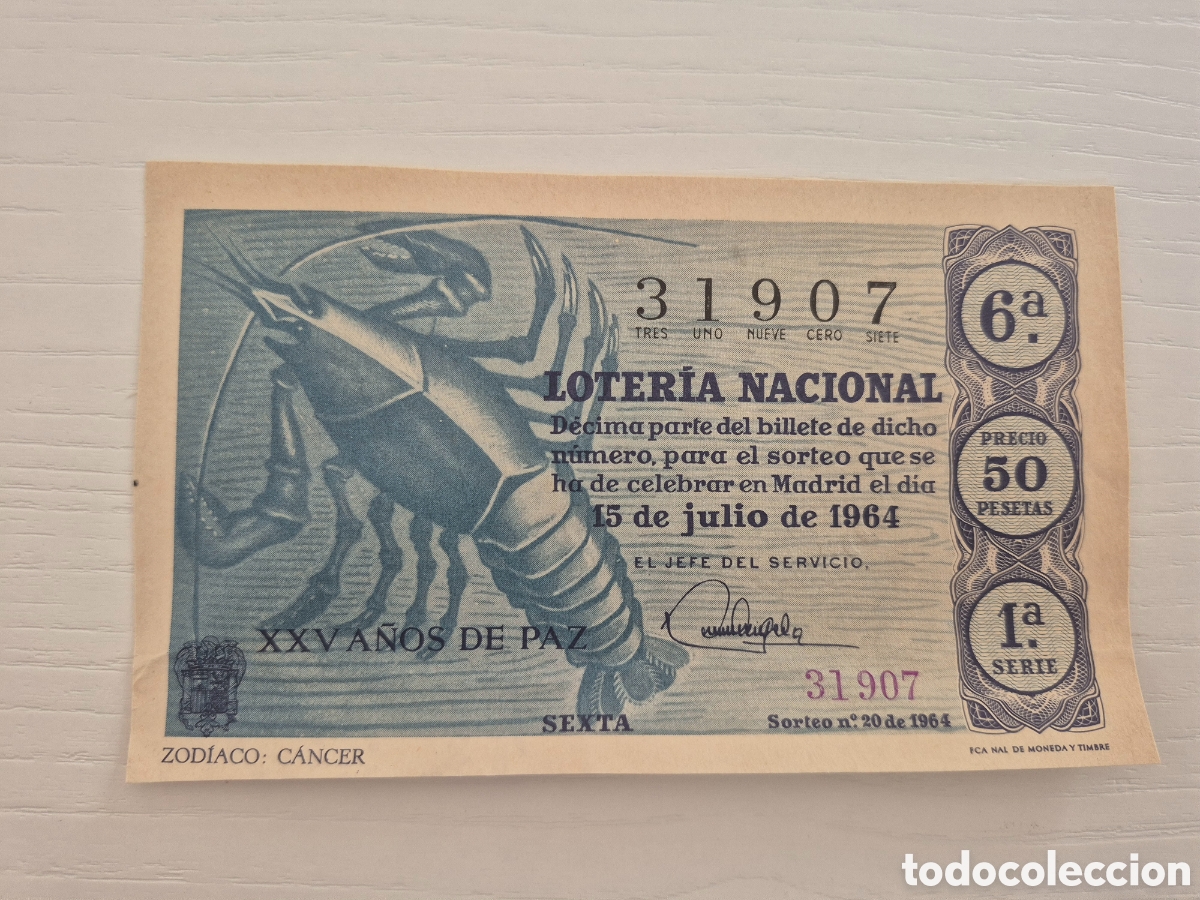 Loter&iacute;a Nacional: LOTERIA NACIONAL SORTEO 20 DE 1964 PERFECTO ESTADO SERIE 1