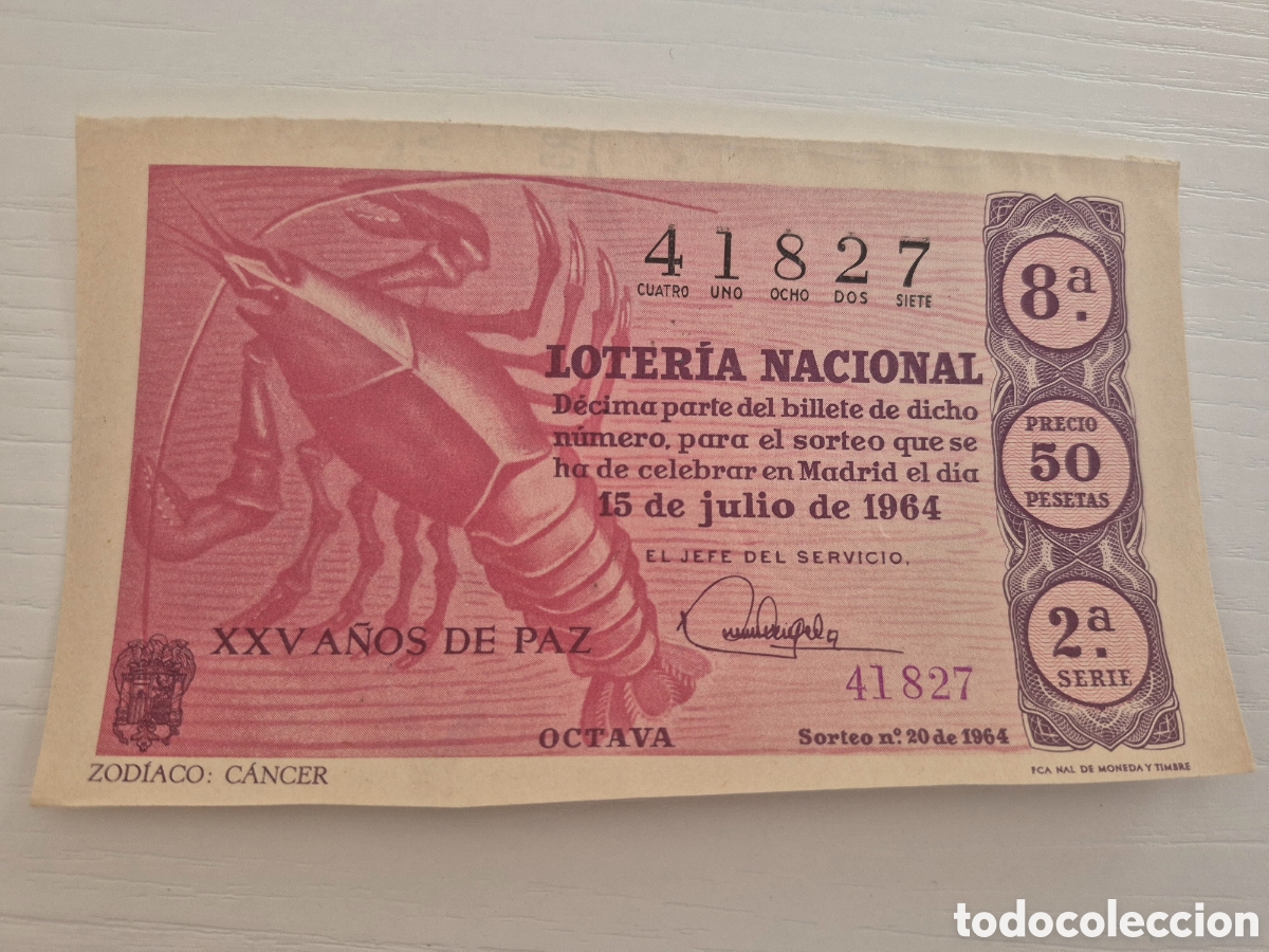 Loter&iacute;a Nacional: LOTERIA NACIONAL SORTEO 20 DE 1964 PERFECTO ESTADO SERIE 2