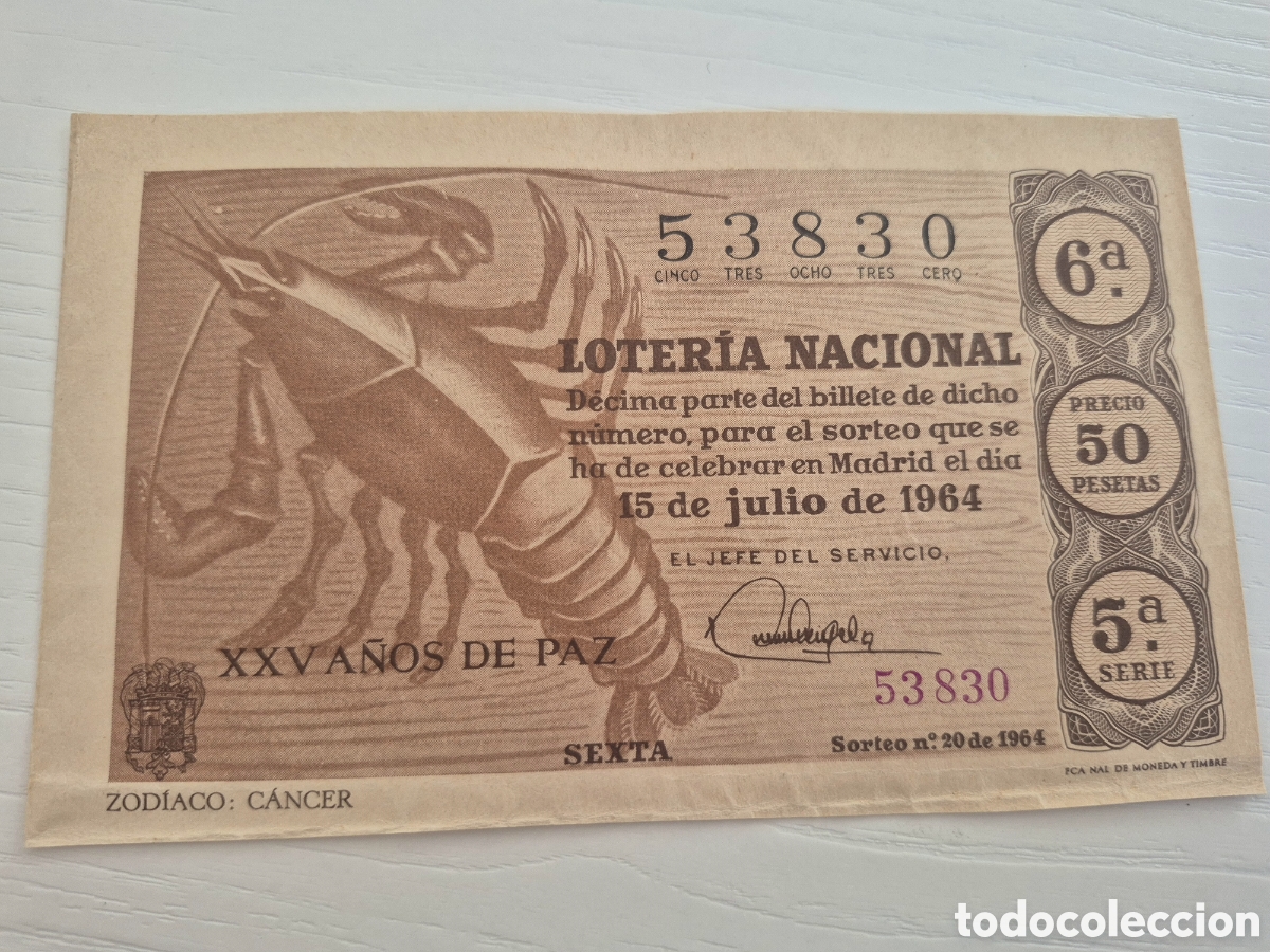 Loter&iacute;a Nacional: LOTERIA NACIONAL SORTEO 20 DE 1964 PERFECTO ESTADO SERIE 5