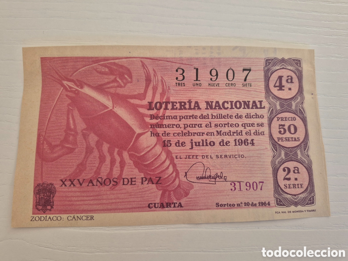 Loter&iacute;a Nacional: LOTERIA NACIONAL SORTEO 20 DE 1964 PERFECTO ESTADO SERIE 2