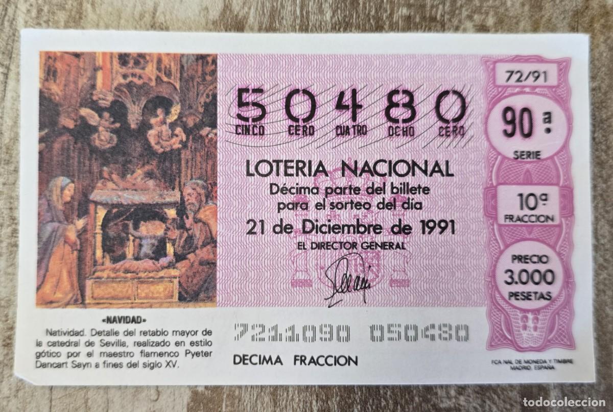 Loter&iacute;a Nacional: D&Eacute;CIMO LOTER&Iacute;A NACIONAL DE NAVIDAD 1991 - N 50480 - SORTEO 72