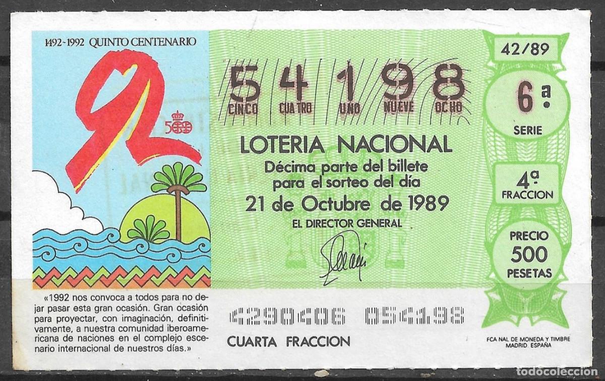 Loter&iacute;a Nacional: LOTERIA NACIONAL,21/10/1989.