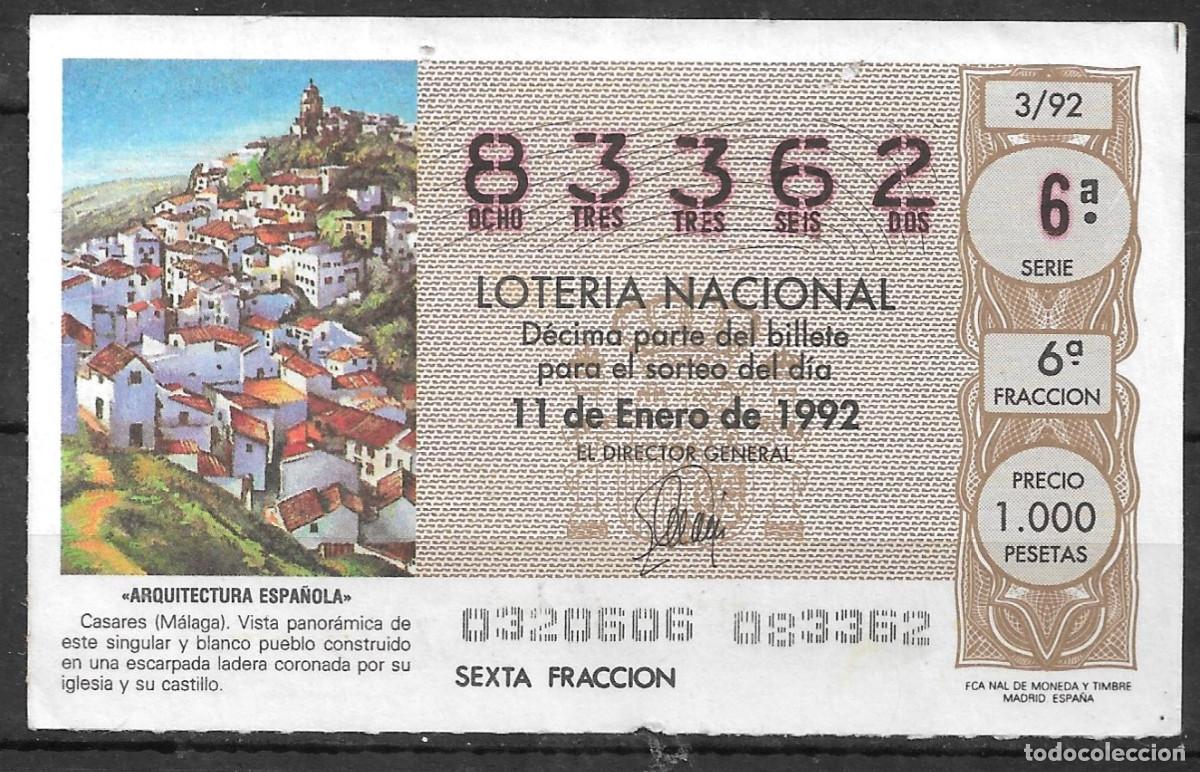 Loter&iacute;a Nacional: LOTERIA NACIONAL,11/01/1992.