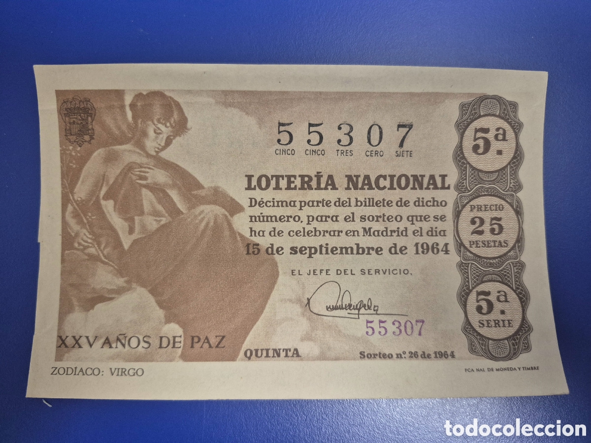 Loter&iacute;a Nacional: LOTERIA NACIONAL SORTEO 26 DE 1964 PERFECTO ESTADO SERIE 5