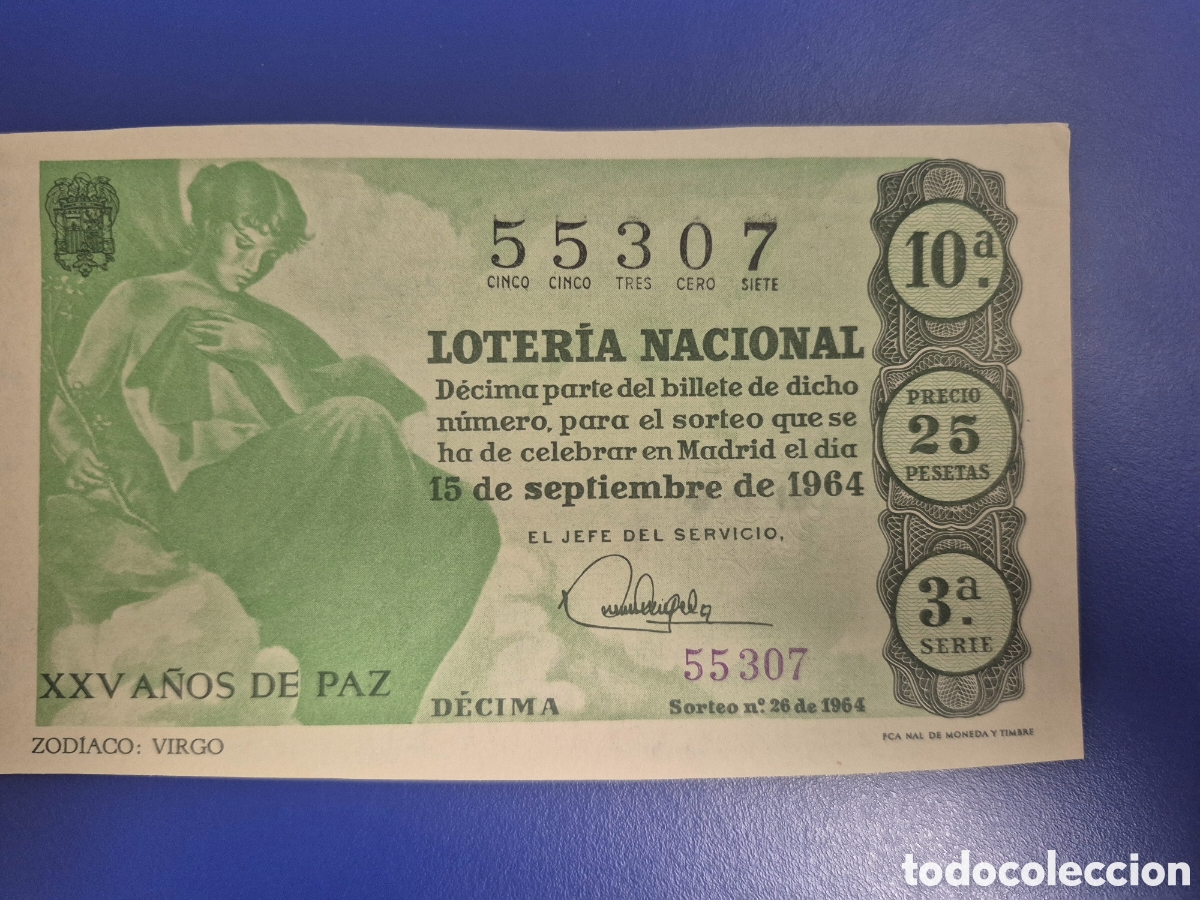 Loter&iacute;a Nacional: LOTERIA NACIONAL SORTEO 26 DE 1964 PERFECTO ESTADO SERIE 3