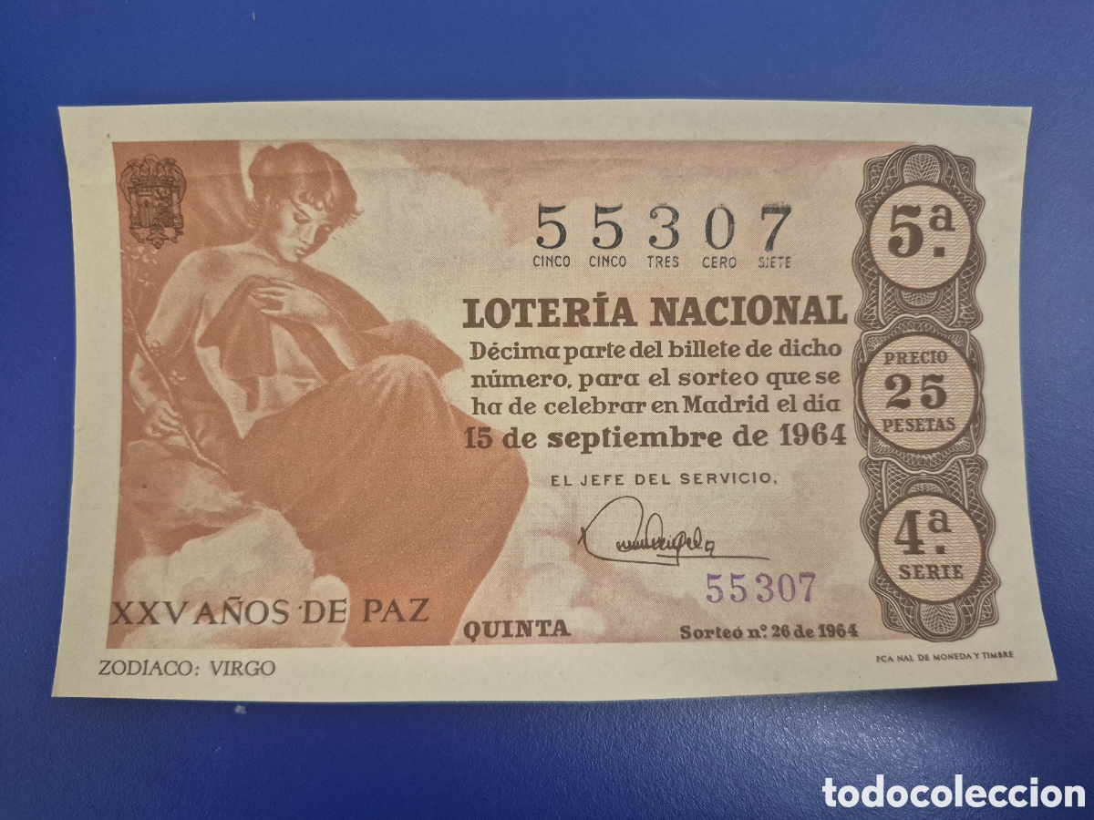Loter&iacute;a Nacional: LOTERIA NACIONAL SORTEO 26 DE 1964 PERFECTO ESTADO SERIE 4
