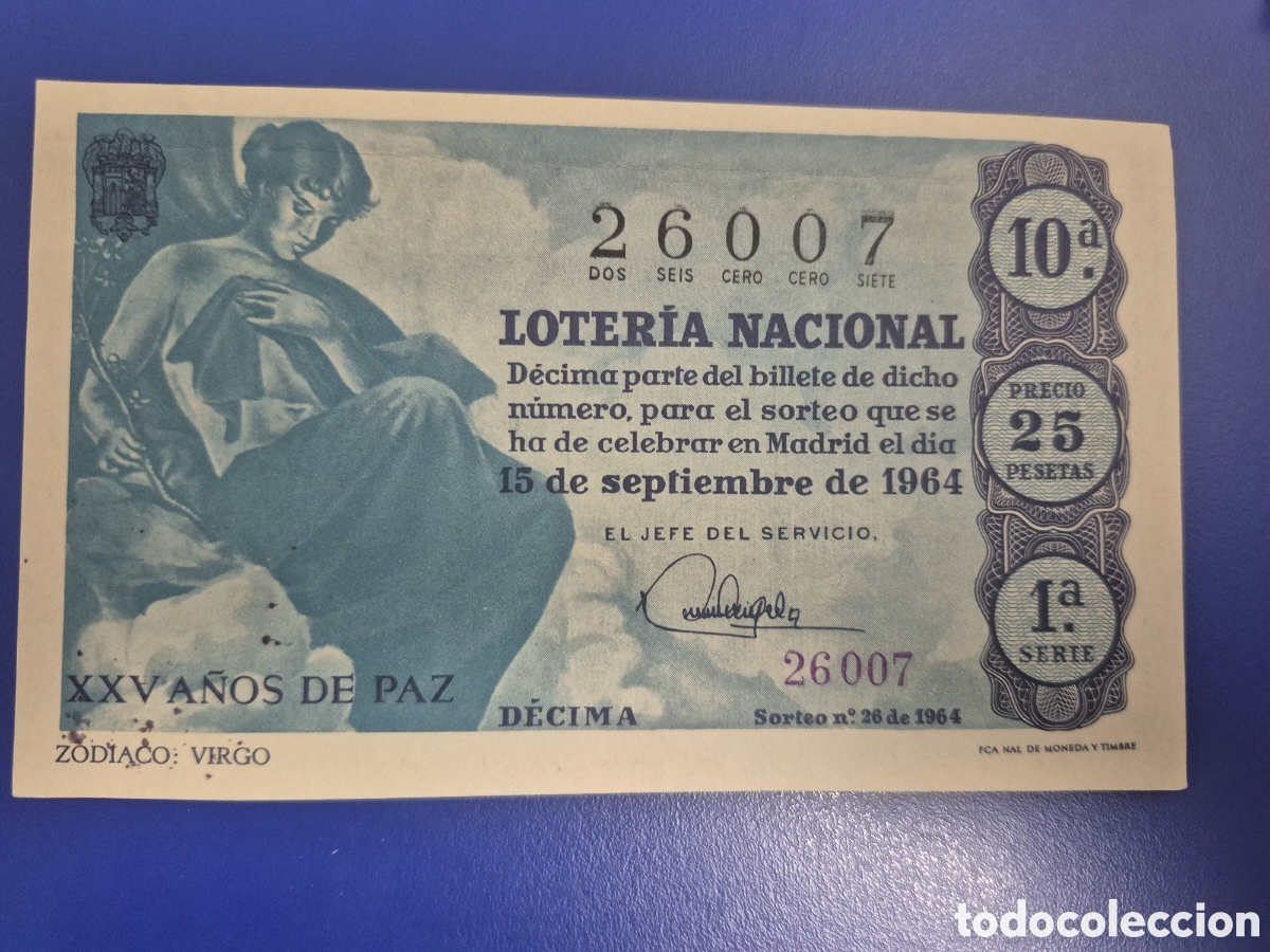Loter&iacute;a Nacional: LOTERIA NACIONAL SORTEO 26 DE 1964 PERFECTO ESTADO SERIE 1