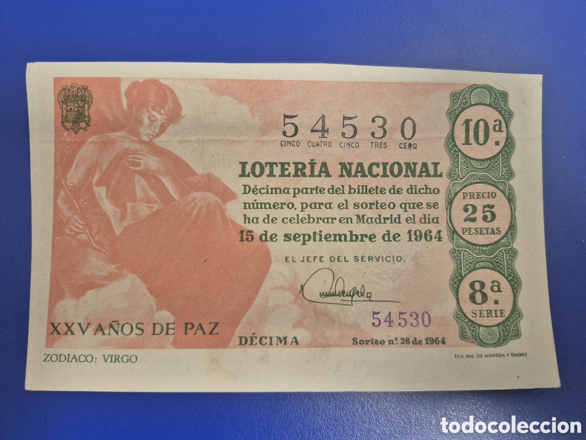 Loter&iacute;a Nacional: LOTERIA NACIONAL SORTEO 26 DE 1964 PERFECTO ESTADO SERIE 8