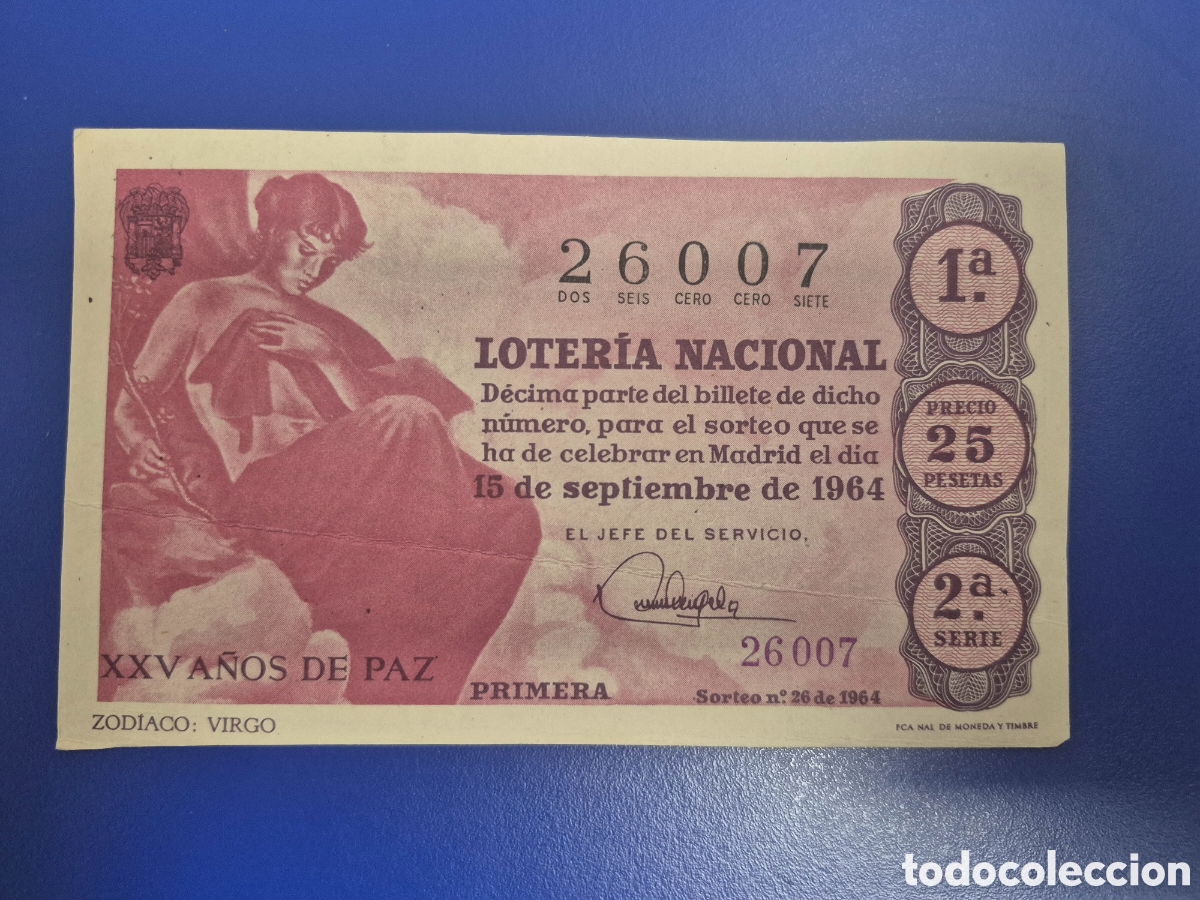 Loter&iacute;a Nacional: LOTERIA NACIONAL SORTEO 26 DE 1964 PERFECTO ESTADO SERIE 2