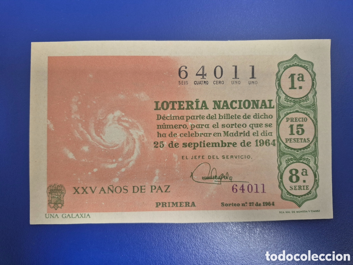 Loter&iacute;a Nacional: LOTERIA NACIONAL SORTEO 27 DE 1964 EN PERFECTO ESTADO SERIE 8