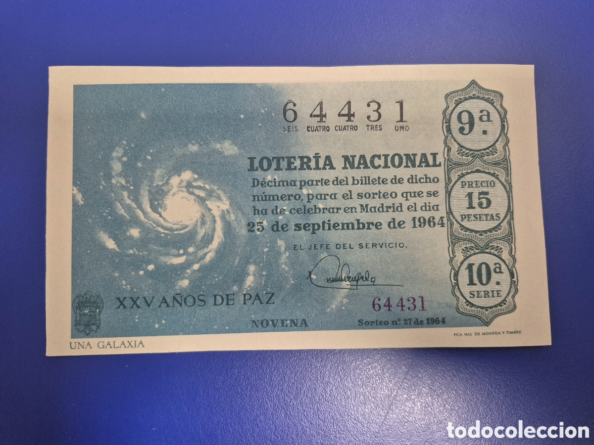 Loter&iacute;a Nacional: LOTERIA NACIONAL SORTEO 27 DE 1964 EN PERFECTO ESTADO SERIE 10