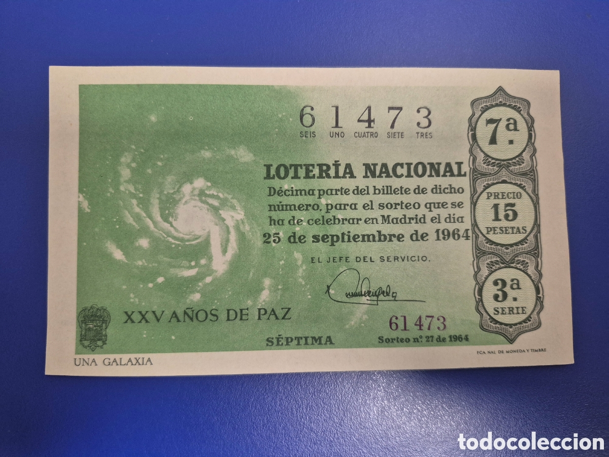 Loter&iacute;a Nacional: LOTERIA NACIONAL SORTEO 27 DE 1964 EN PERFECTO ESTADO SERIE 3